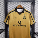 Camisa Manchester United "Dupla Face" Centenário Liga Inglesa 2001/02 Retrô Umbro - Branca e Dourada