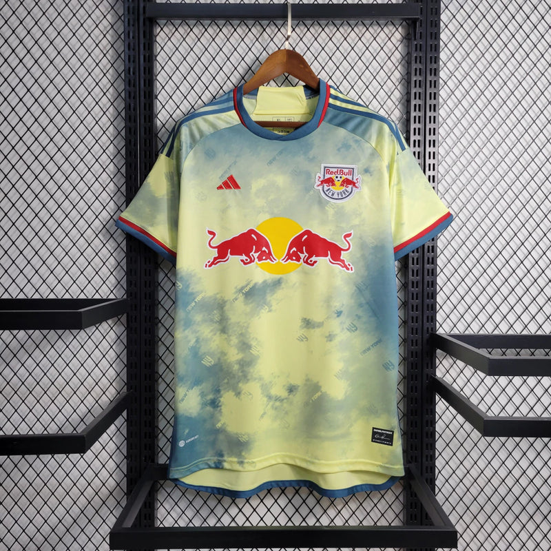 Camisa New York Red Bulls Home I 2023/24 Adidas Torcedor Masculina Amarela e Azul, uniforme MLS, escudo bordado, conforto e estilo, Waze Mix"