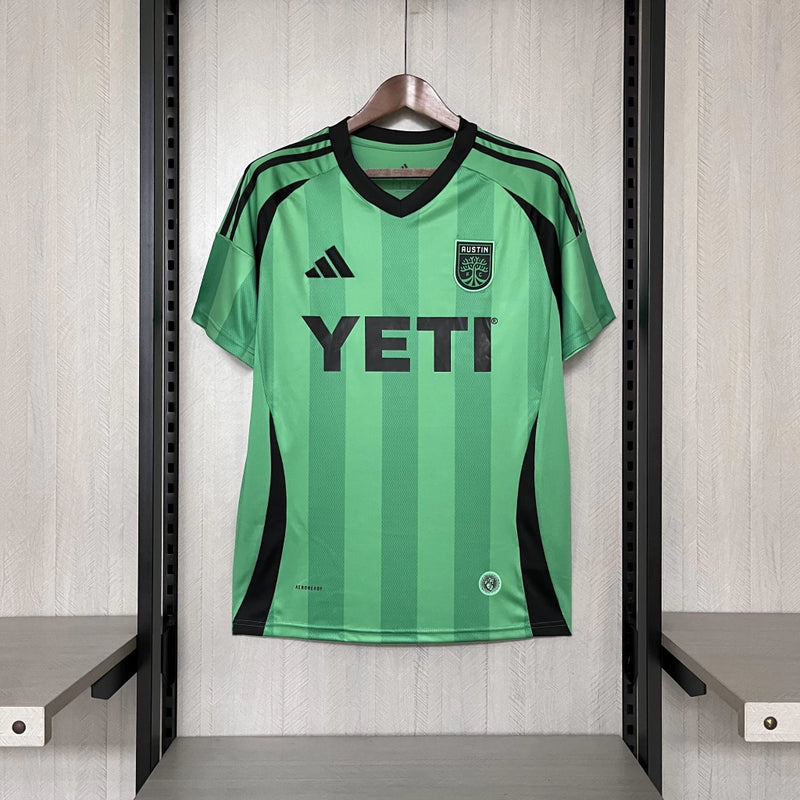 "Camisa Austin FC Home I 2025/26 Adidas Torcedor Masculina Verde, uniforme da MLS, escudo bordado, futebol americano, Adidas AEROREADY, Waze Mix