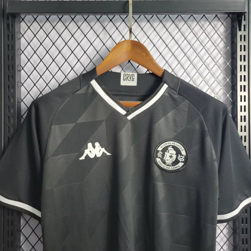 Camisa Vasco da Gama Third III 2021/22 Kappa Torcedor Masculina preta com faixa diagonal branca, escudo bordado e tecido leve respirável