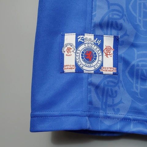 Camisa Rangers FC Home I 1996/97 Adidas Retrô Masculina Azul, uniforme retrô histórico com design clássico e escudo bordado para torcedores do Rangers FC.”