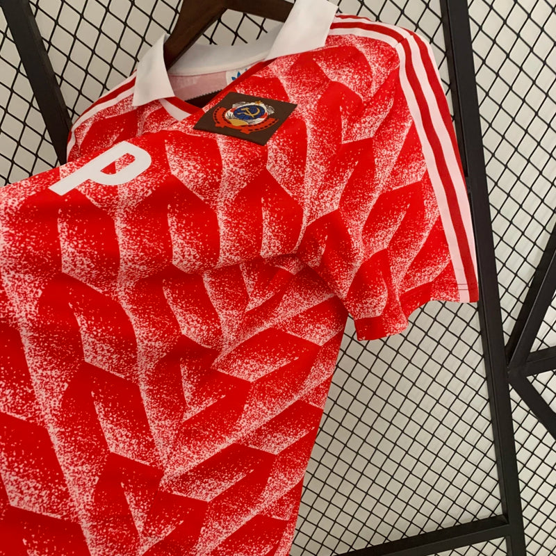 Camisa União Soviética Home I 1987/88 Adidas retrô masculina vermelha com detalhes dourados, gola careca e tecido leve respirável para torcedores e colecionadores"