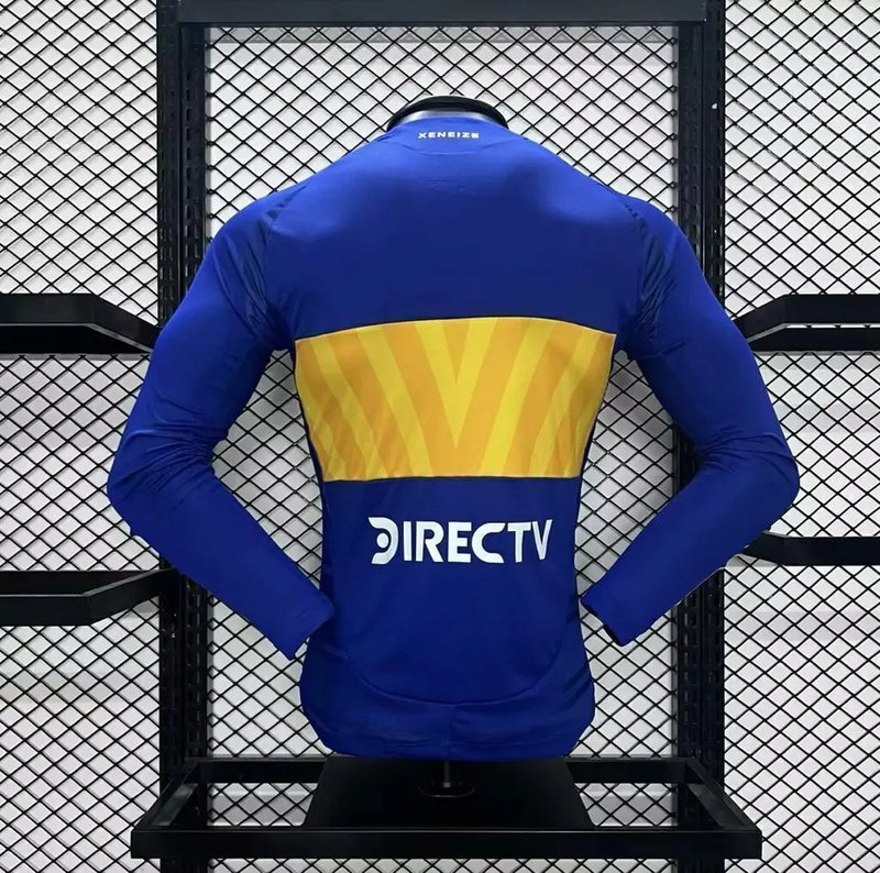 Camisa Boca Juniors Home (1) 2024/25 Adidas Jogador Manga Longa azul marinho com faixa amarela, escudo do clube e logo Adidas, versão oficial masculina