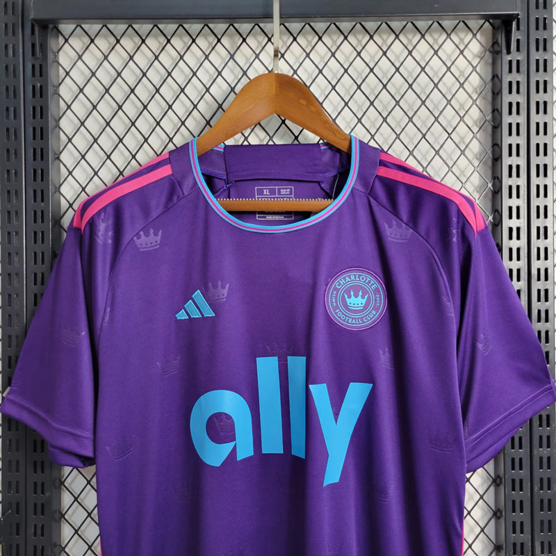 Camisa Charlotte FC Away II 2023/24 Adidas Torcedor Masculina Roxa, uniforme MLS, escudo bordado, tecnologia AEROREADY, Waze Mix"