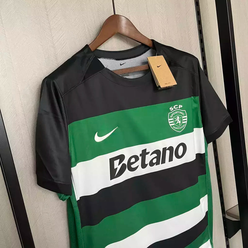 Camisa Sporting 24/25 Home - Masculina - Modelo Torcedor - Verde e Preta e Branca