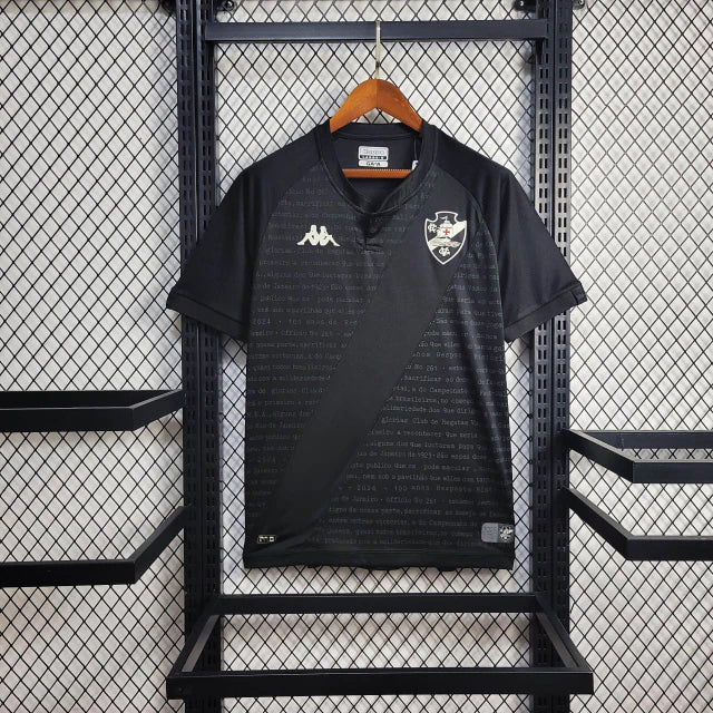 Camisa Vasco da Gama Goleiro 2024/25 Kappa Torcedor Masculina preta, manga longa, com escudo do clube e detalhes em contraste, ideal para treino e jogos de futebol.