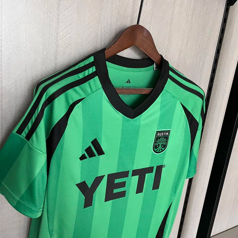 "Camisa Austin FC Home I 2025/26 Adidas Torcedor Masculina Verde, uniforme da MLS, escudo bordado, futebol americano, Adidas AEROREADY, Waze Mix