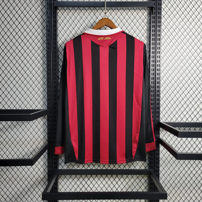Camisa Milan Home 2009/10 Retrô Manga Longa - Vermelha e Preta