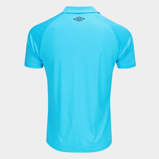 Camisa azul do santos FC Edição 2025/26 umbro masculina com escudo alto-relevo e design exclusivo.