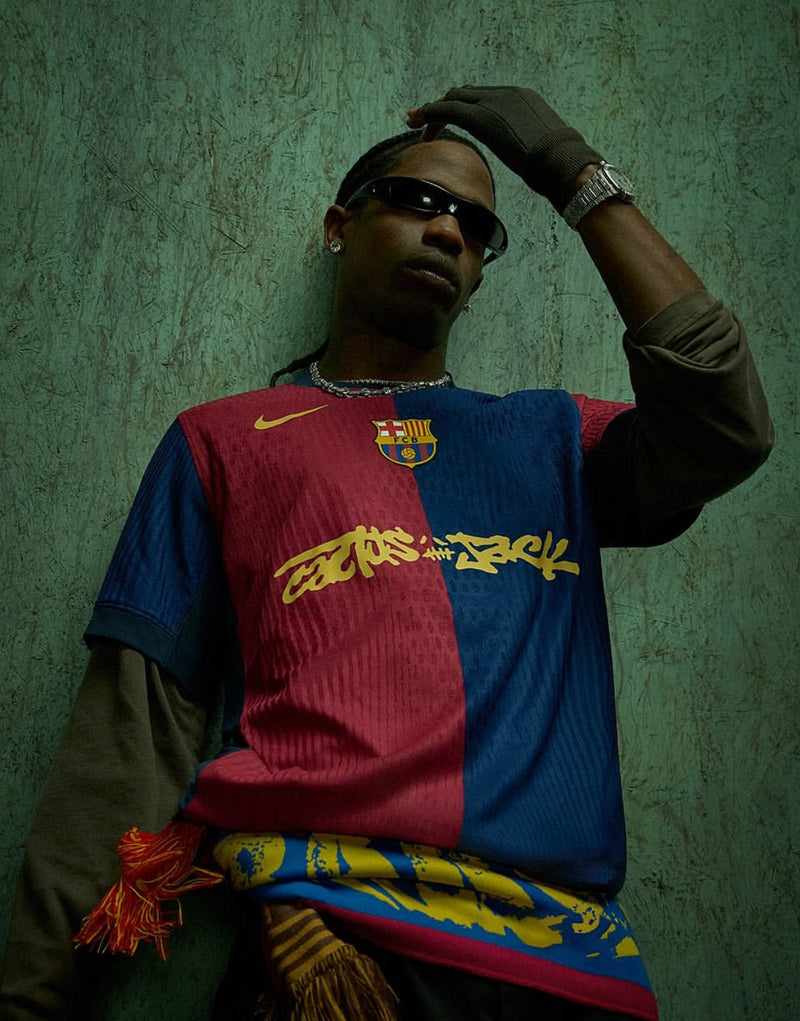 Camisa Barcelona Edição Travis Scott 2025/26 Torcedor Vermelha/Azul