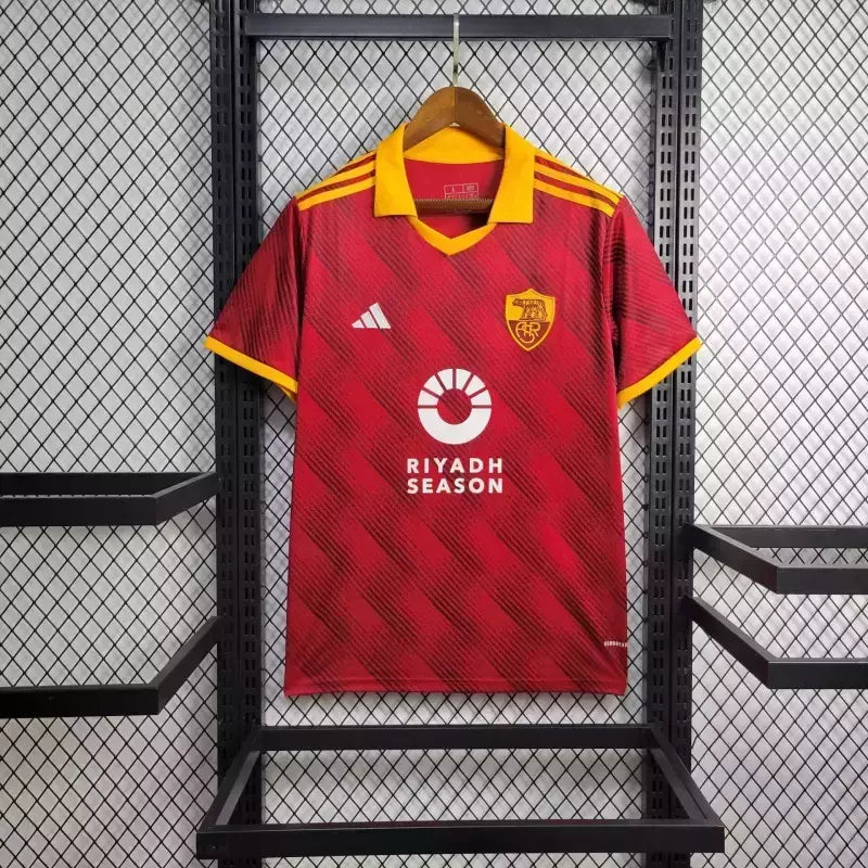Camisa AS Roma Home 2024/25 Torcedor Masculina Adidas oficial vermelha grená com detalhes amarelo dourado
