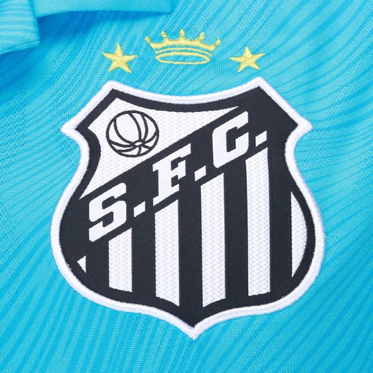 Camisa azul do santos FC Edição 2025/26 umbro masculina com escudo alto-relevo e design exclusivo.