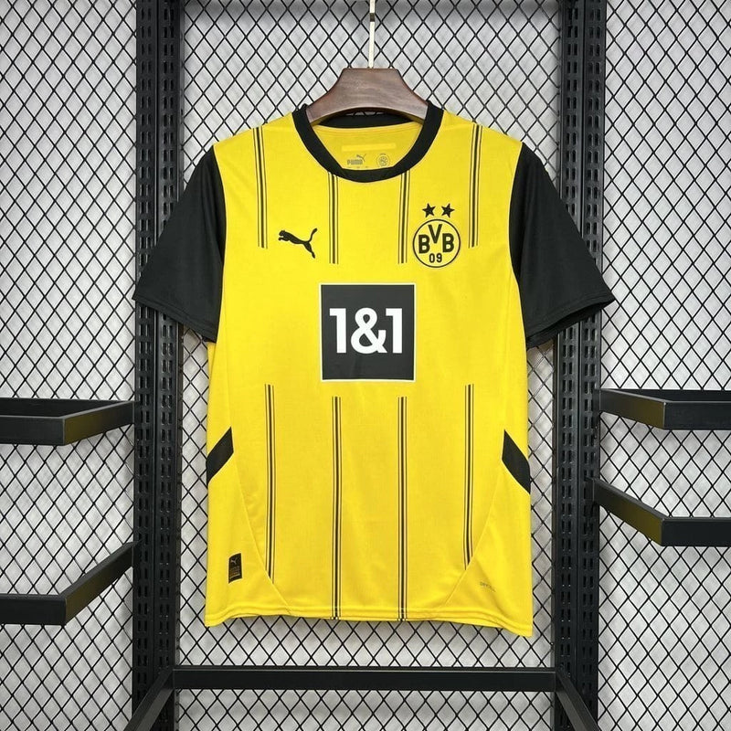 Camisa Borussia Dortmund Home 2024/25 Torcedor Masculina Puma oficial amarela com detalhes em preto e escudo bordado