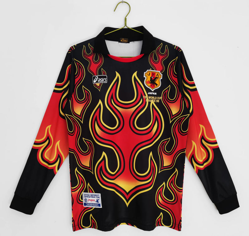 Camisa Japão Goleiro 1998/99 Retrô Masculina preta manga longa, uniforme clássico dos goleiros da seleção japonesa nos anos 90, modelo histórico ideal para colecionadores de camisas retrô de futebol