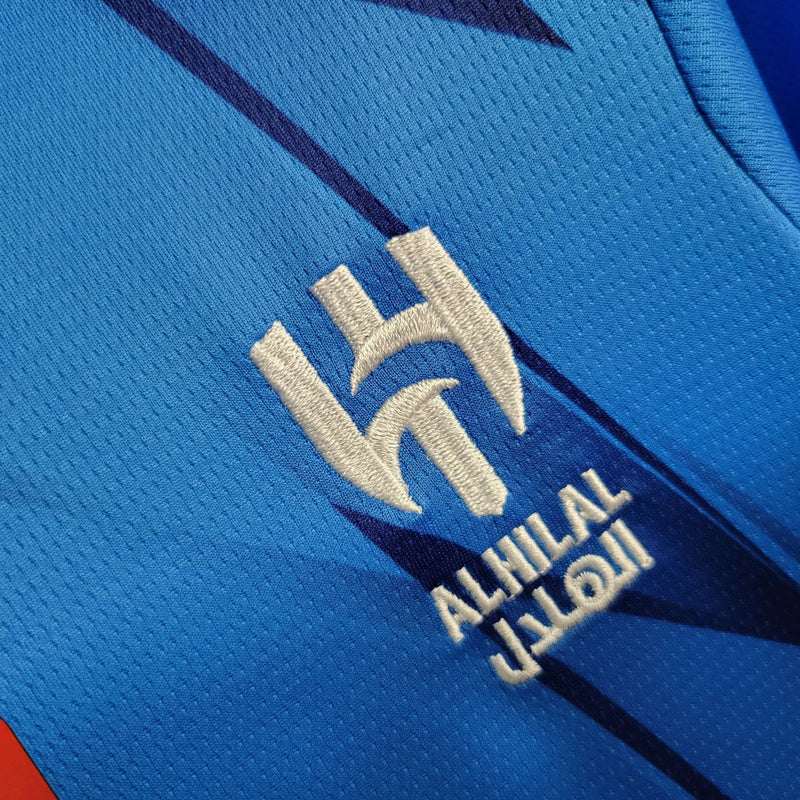 Kit Infantil Al-Hilal Home I 2023/24 Puma azul – camisa e short oficiais da temporada, modelo leve e confortável para crianças torcedoras do Al-Hilal"