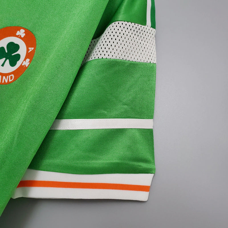 Camisa Irlanda Home I 1988/89 Adidas retrô masculina verde com gola polo branca, mangas curtas e design clássico histórico para colecionadores e torcedores"