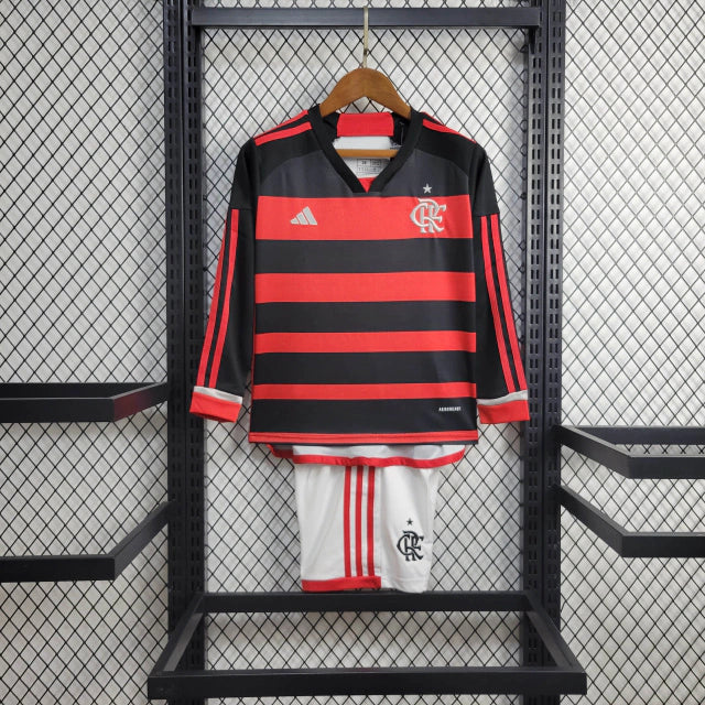 Kit Infantil Flamengo Home (1) 2024/25 Adidas Manga Longa