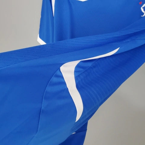“Camisa Rangers FC Home I 2008/09 Umbro Retrô Masculina Azul, uniforme retrô histórico do clube escocês, design clássico e escudo bordado para colecionadores.”